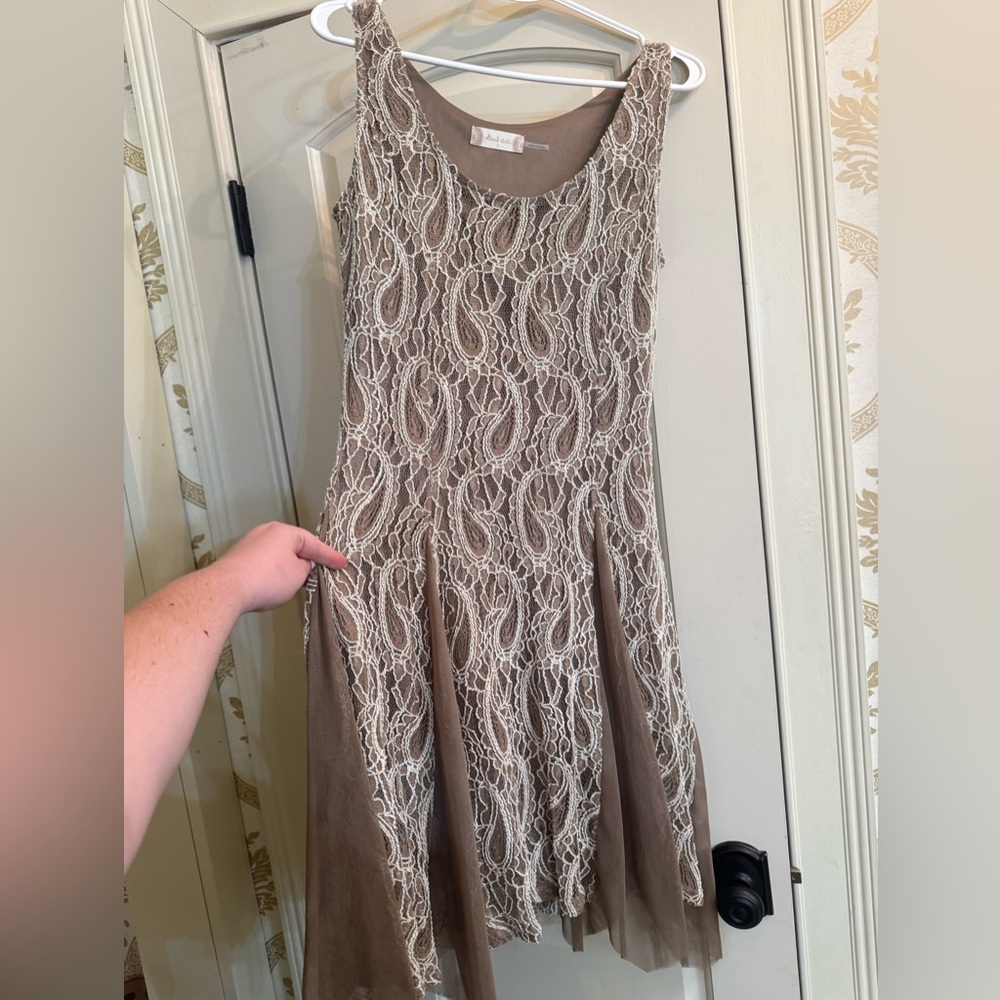Altar'd State Tan and Gold A-Line Midi Dress